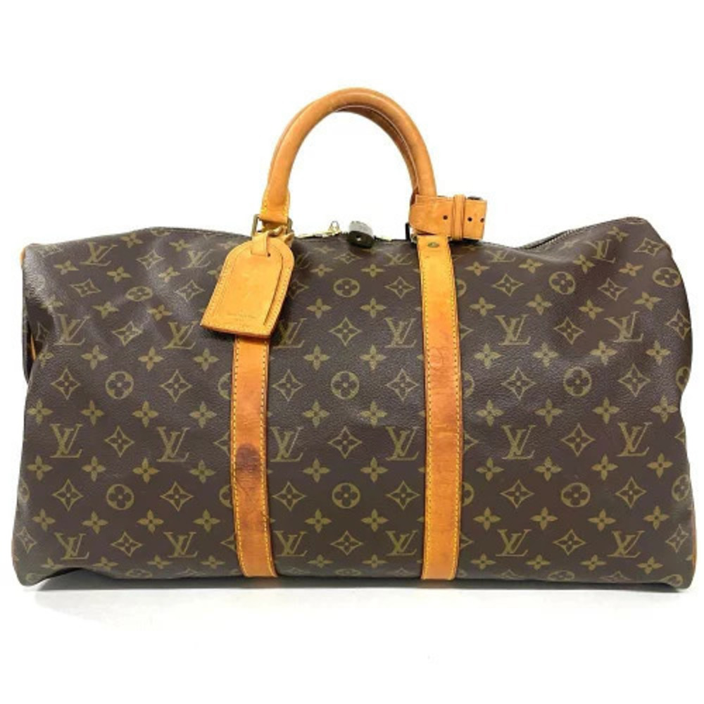 Louis Vuitton Keepall Boston Bag Monogram Canvas Leather Brown